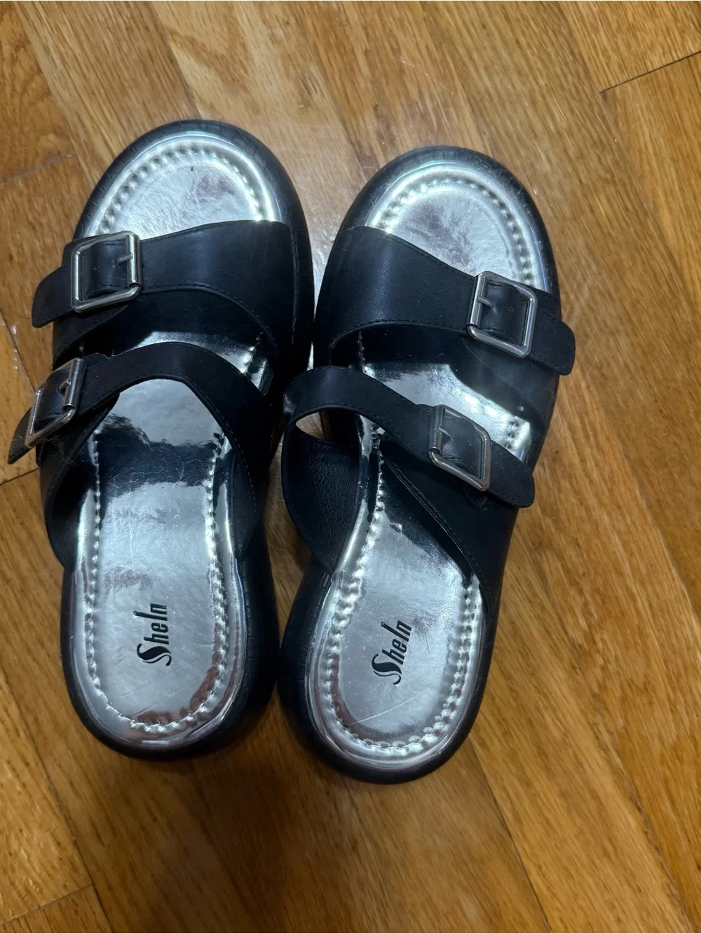 Black platform slide in / slip on sandals heels (size 6)